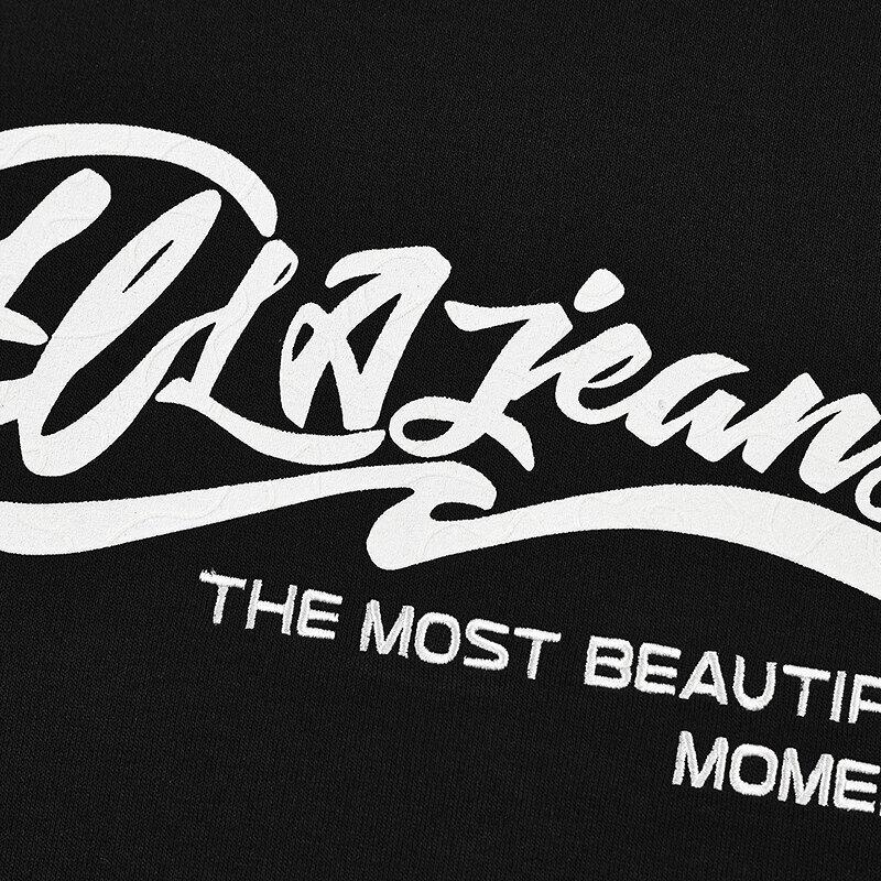 HLA Black Whale Men's Letter Print Round Neck Sweatshirt