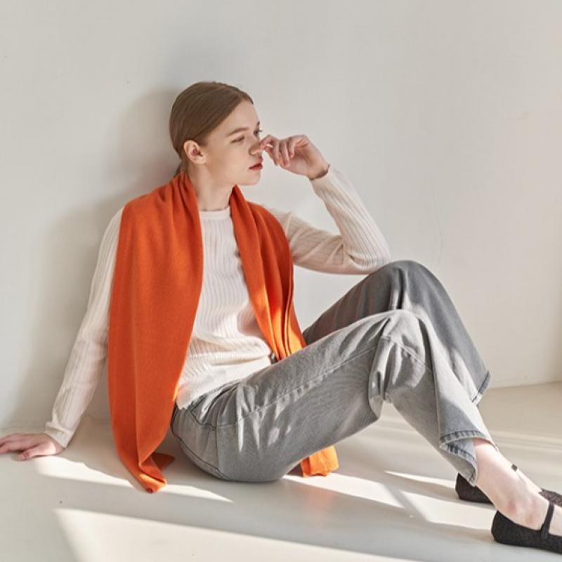 Dal Cashmere Premium Cashmere 100 Knit Muffler Orange