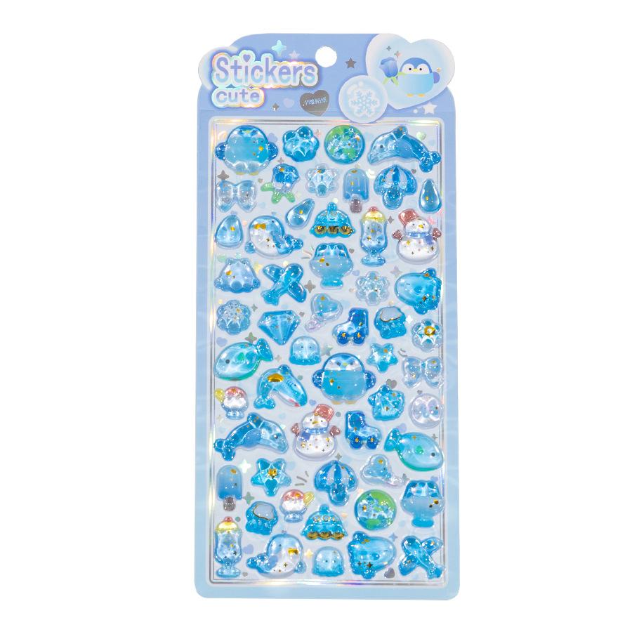 YTES Animation Design Fresh Design Children's Reward Dreamy Rabbit Crystal Embossed Decals – 3D Crystal Journal Ornamental Decals