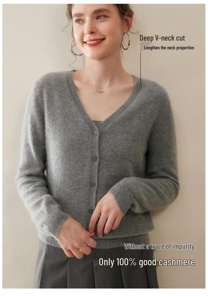 Women's 100% Cashmere V-Neck Cardigan – Autumn Fashion Knit Sweater Coat