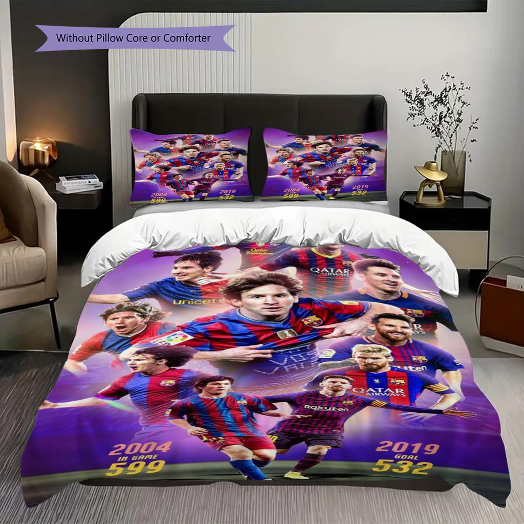 Lionel Messis Legacy Football Three-piece set (1 * duvet cover + 2 * pillowcase, without core) 2D Flat Bedding set Soft and comfortable