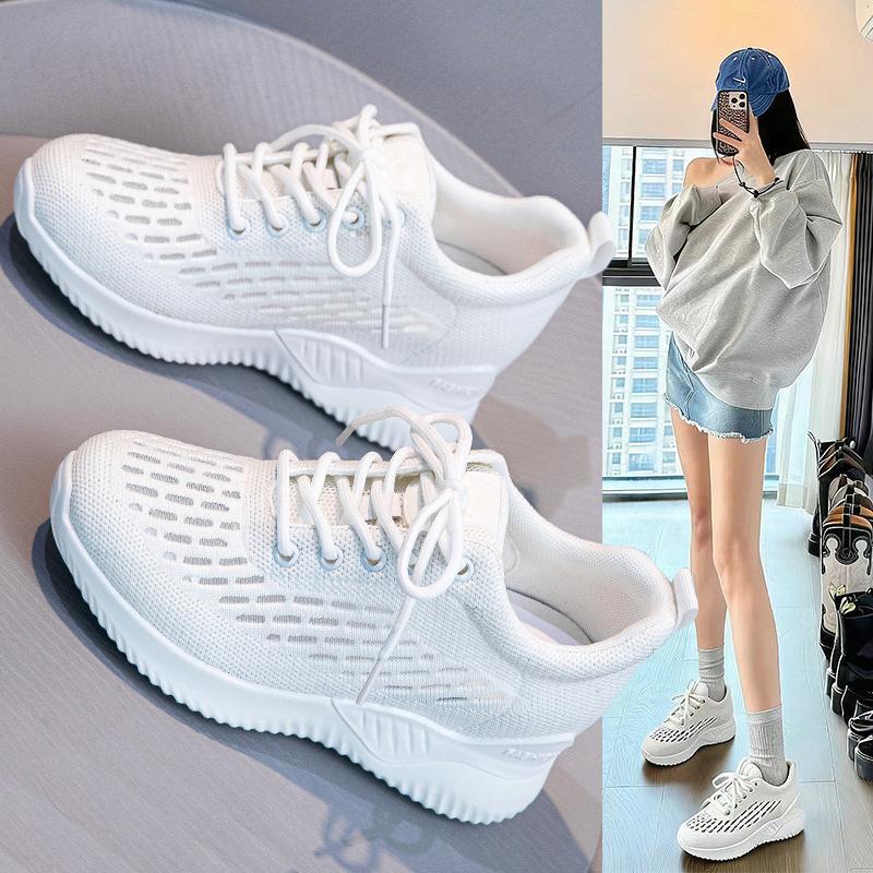 Inner height increase women's spring and summer new breathable fly-woven mesh sports and leisure shoes 7cm thick sole and thin
