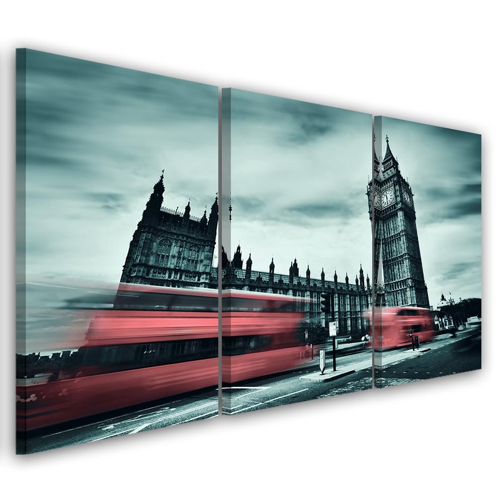 Three Piece Picture Canvas Print London Bus Big Ben