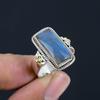 Natural Blue Fiery Labradorite Gemstone Solid 925 Sterling Silver Two Tone Handmade Baguette Shape Ring For Women & Girls