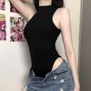 [WinsGreat] Sleeveless Body Suit Ladies Mock Neck High Leg Leotard Inner Plain Color Popularity Women Tops Tank Top Elasticity Breathable Fashionable