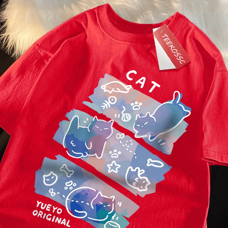 Забавные футболки с принтом озорного кота в японском стиле для мужчин и женщин, модные футболки, дышащие летние футболки, хлопковая свободная футболка, одежда