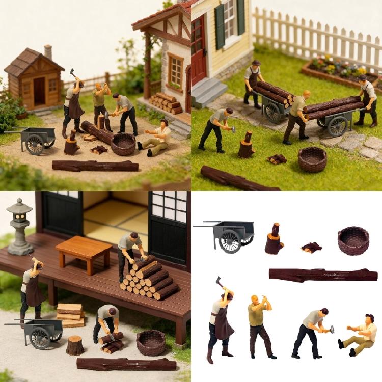 1:Ручная роспись миниатюрных фигурок масштаба 1:64 для диорам, реквизита, коллекционеров, фотографов. Реалистичные модели фигурок лесорубов