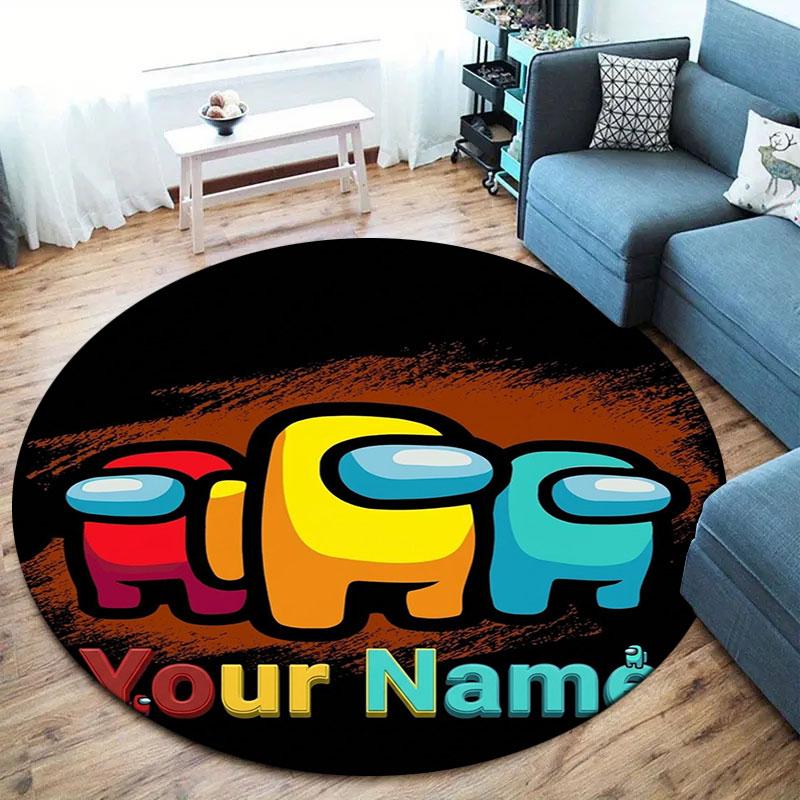 Among Us Custom Name Round Area Rug,Carpet Rug for Living Room Bedroom Sofa Playroom Decor,Non-slip Floor Mat