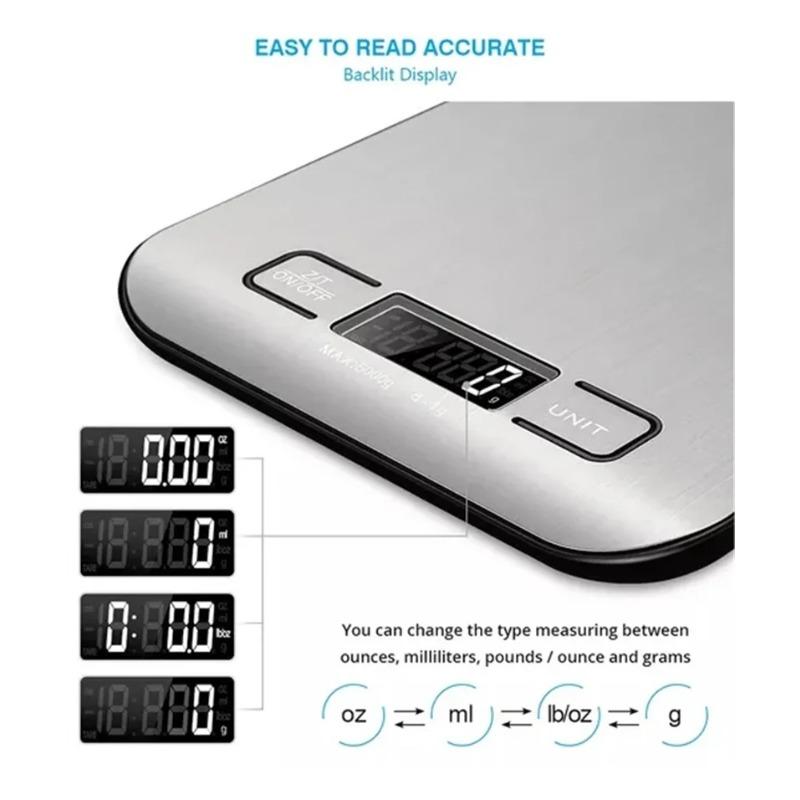 Digital Kitchen Scale 5kg/10kg Stainless Steel Panel USB Charg Precise Small Platform Scale Portable Multifunction LCD Display
