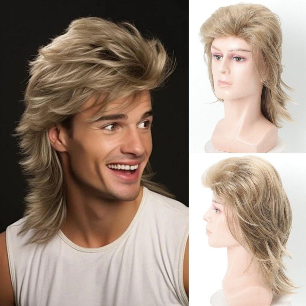 70s 80s Retro Cosplay Costume Wig Curly Rocker Disco Wigs Punk Men Mullet Wigs Male