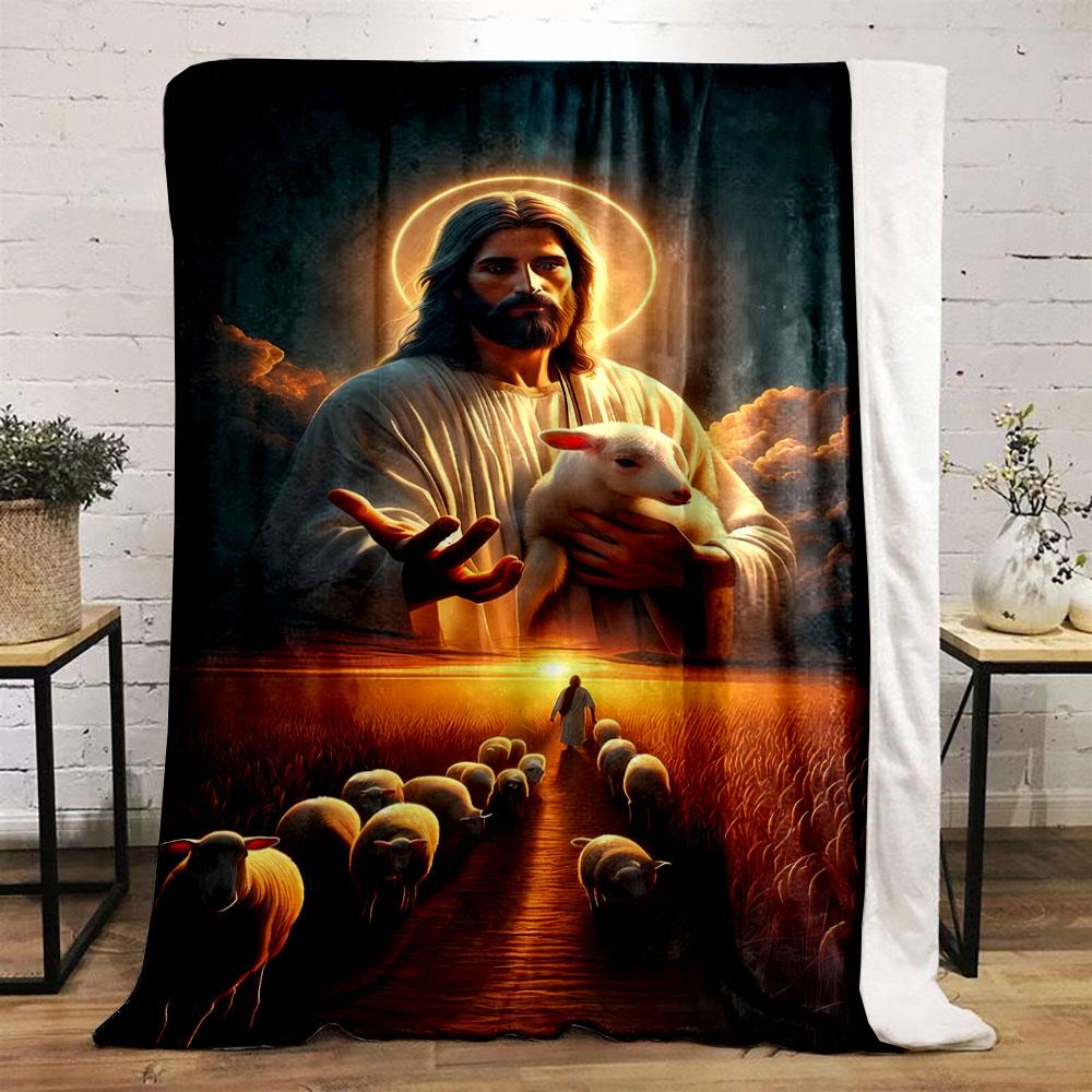 Jesus and Lamb Print Blanket Printed Blanket for Living Room Bed Couch lunch break Soft Cozy Blanket for Friend's festival Gift