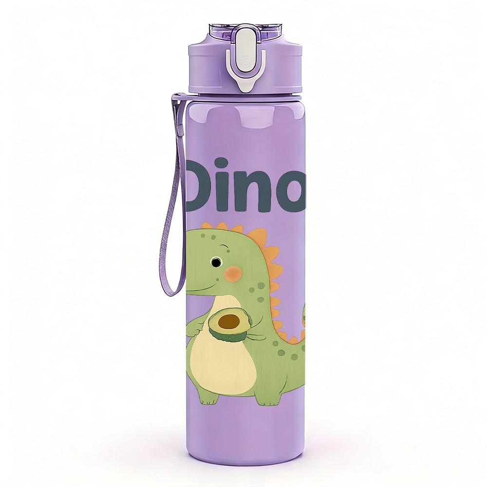 1PC Cute Green Dino Cartoon 750ml Color Plastic Sports Water Bottle Leakproof Flip Straw Lid Suitable for Sports Office Home Use