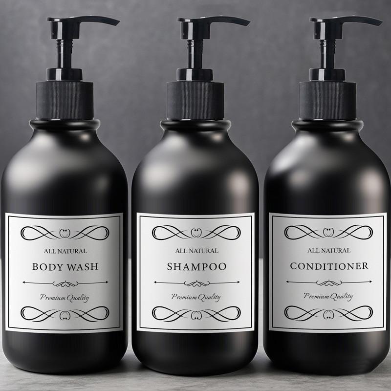 500 мл пластиковый матовый черный дозатор для мыла многоразовый флакон с этикетками для шампуня кондиционера для мытья посуды