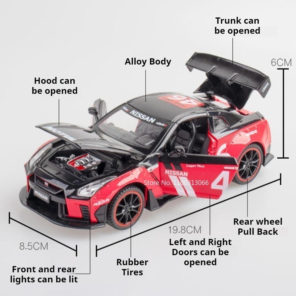 1:22 модели автомобилей GTR из сплава 963 Игрушки с механизмом оттягивания, светом и звуком Миниатюрная гоночная машинка Игрушка Колеса Поворачиваются Модель транспортного средства Украшение