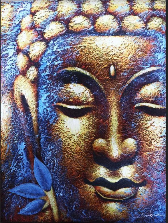 Buddha Canvas Wall Art - Gold Face Lotus Flower