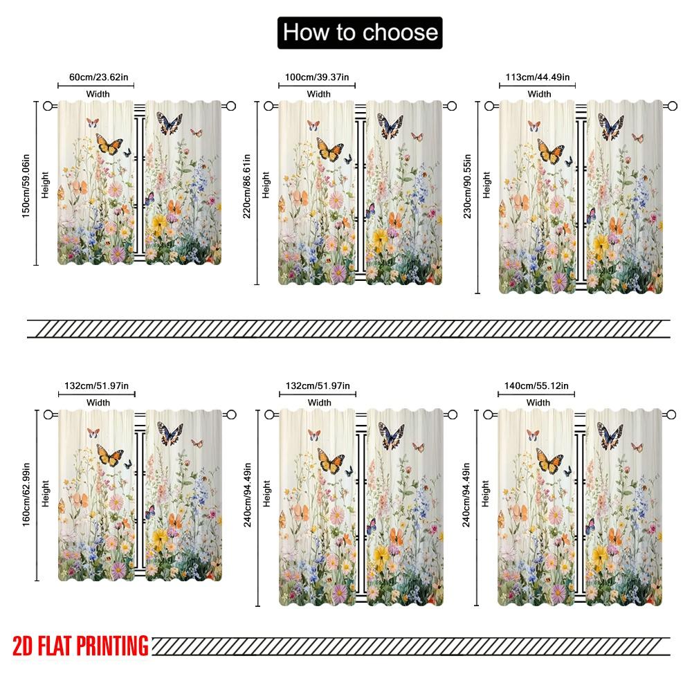 2pcs,2D Plane Printing Contemporary Curtains Butterfly Meadow 100% Polyester (without Rod) Versatile All Use for Bedroom Living