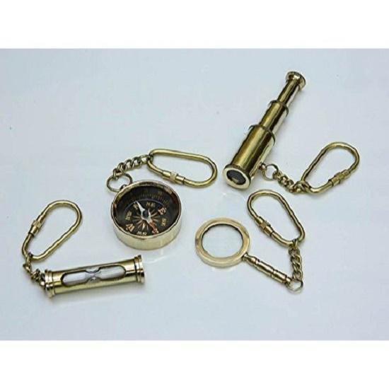 Brass Key Chain Compass Telescope (Brass_1.75 Inch) Pack of 4