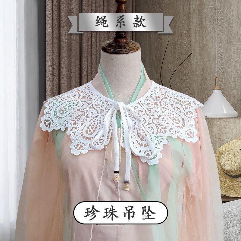 Three Styles Cotton Fake Collar Shawl Wrap Hollow Out Floral Doll Collar Detachable Shirt False Collar Blouse Top Accessories