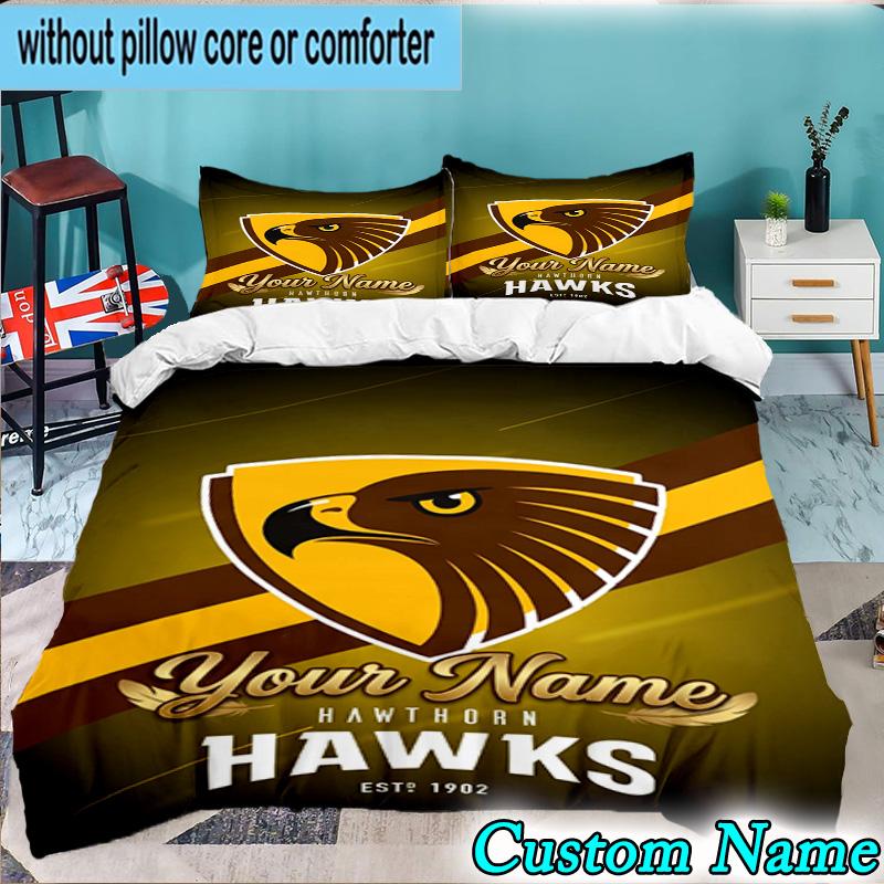 Custom Name 3PCS Hawks Team Spirit Bedding Set,Including Duvet Cover And 2pcs Pillowcases Perfect for Bedroom,Dormitory,Fan Christmas gift