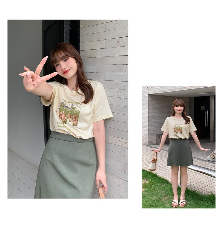 Plus Size Tulip Print Short Sleeve Loose Round Neck T-shirt for Women