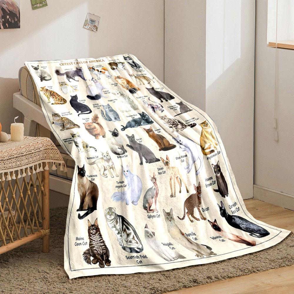 Cute Cat Breeds Pattern Blanket bedroom Blanket for Livingroom Couch lunch break Soft throw for Friend's festival Gift