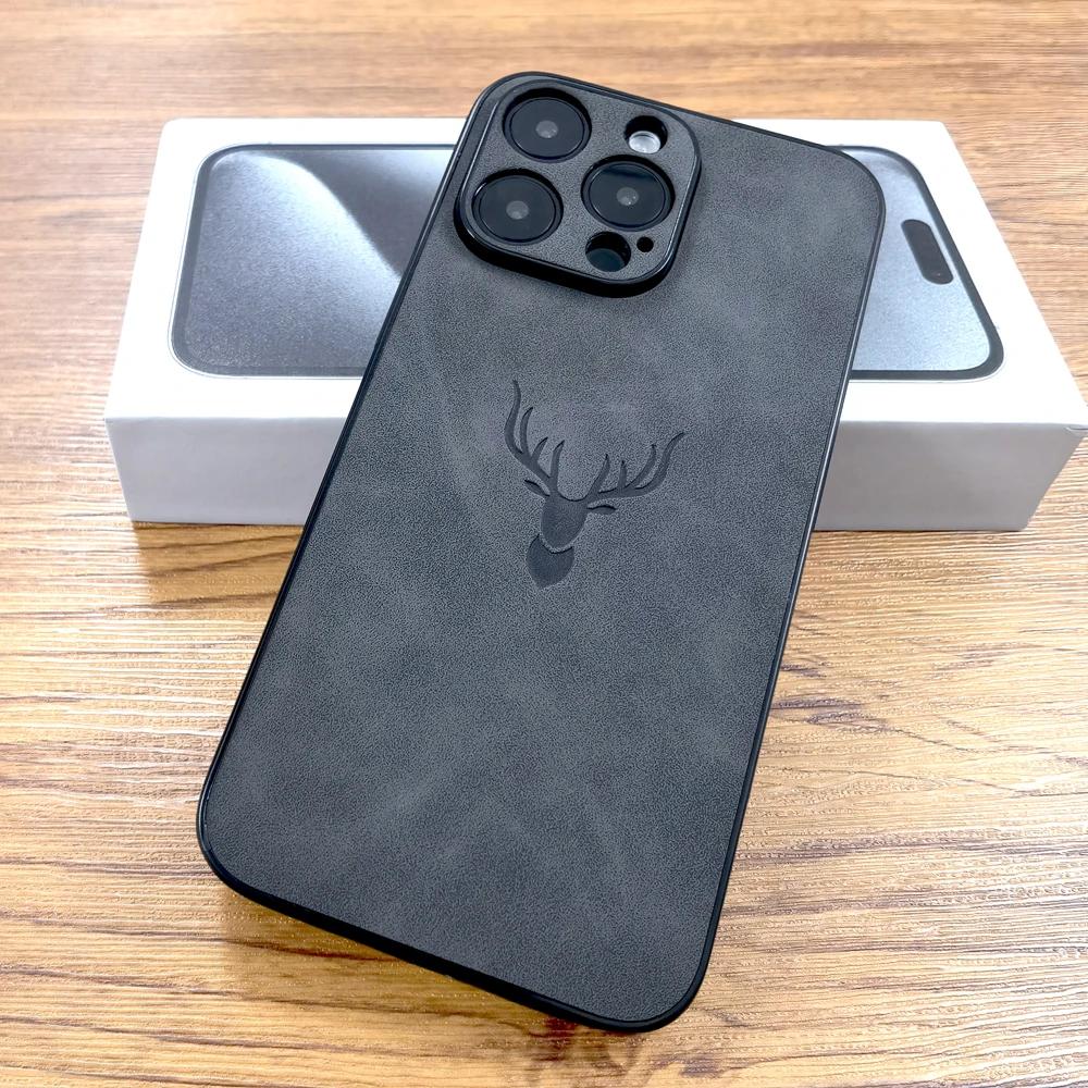 Роскошный чехол из искусственной кожи PU Retra для iPhone 17 Air 16 15 14 13 12 11 Pro Max iPhone11 iPhone12 11Pro 12Pro с рисунком оленя, полная защита