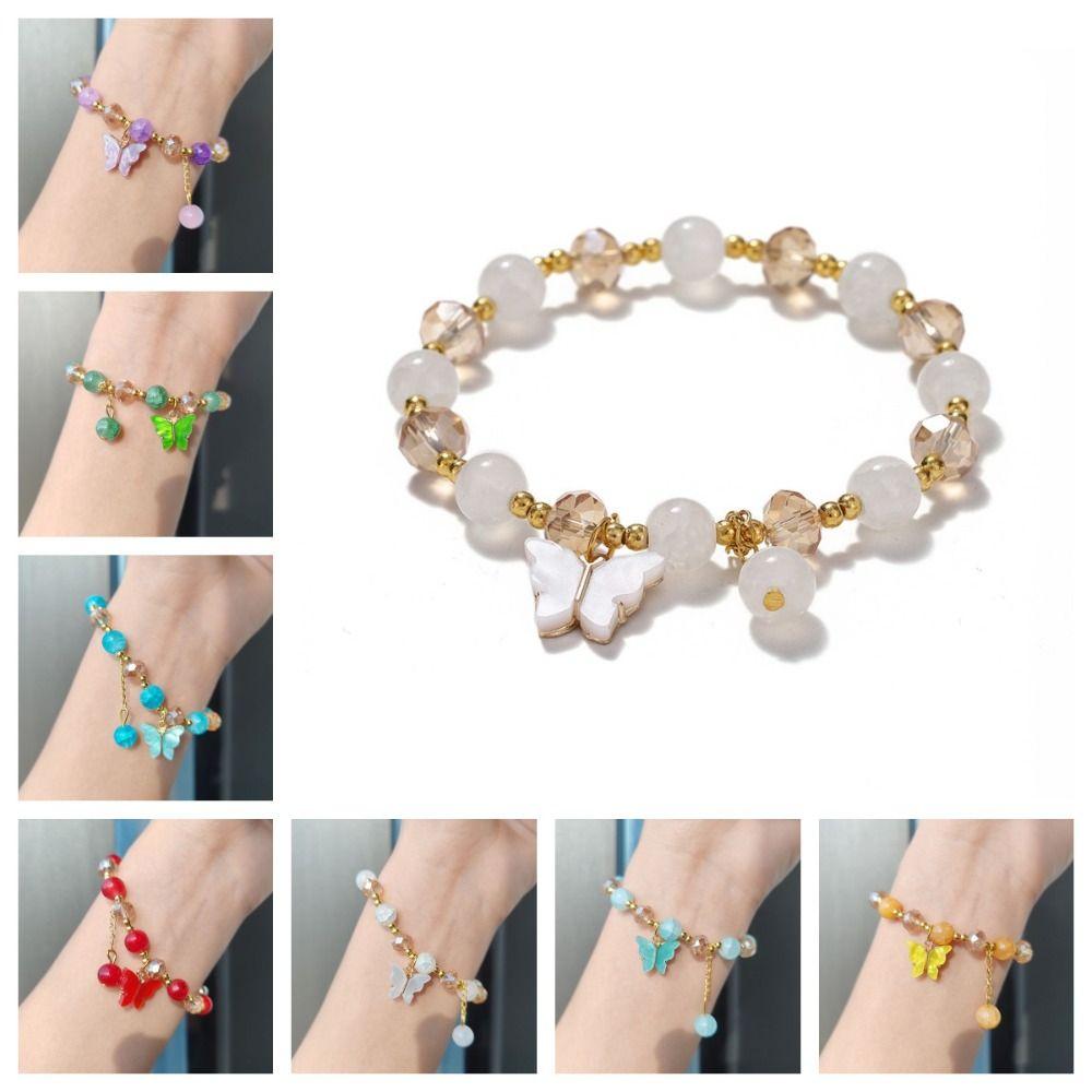 With Butterfly Pendant Glass Beads Bracelet Sweet Women Bangle Korean Style Bracelet  Girls