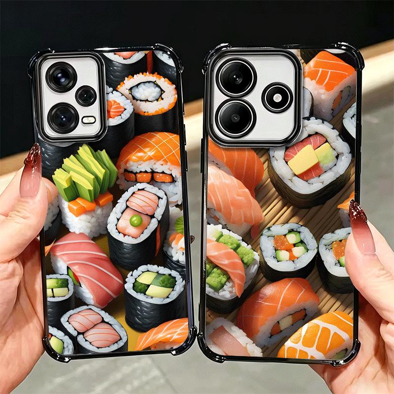Delicious Sushi Bento Plating Phone Case For Xiaomi Redmi Note 14 15 Pro Plus 13 12 11 11S 11T 10 9S 9 5G Anti-Fall Airabag Cove