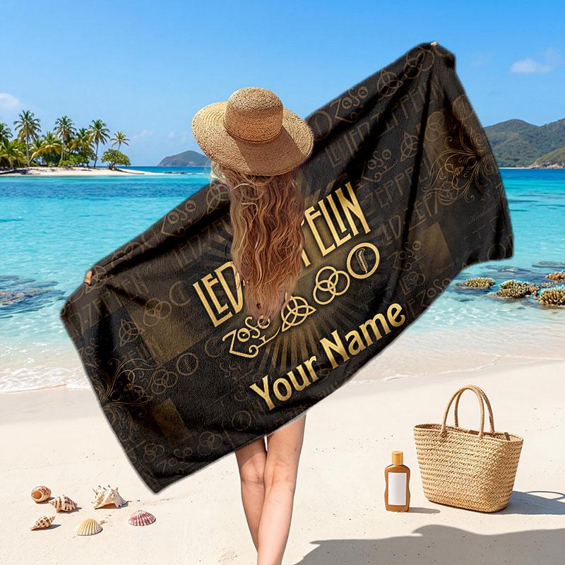 Led Zeppelin Customized Name Text Beach Towel, Soft Absorbent Towel Beach Pool Travel Personal Gift
