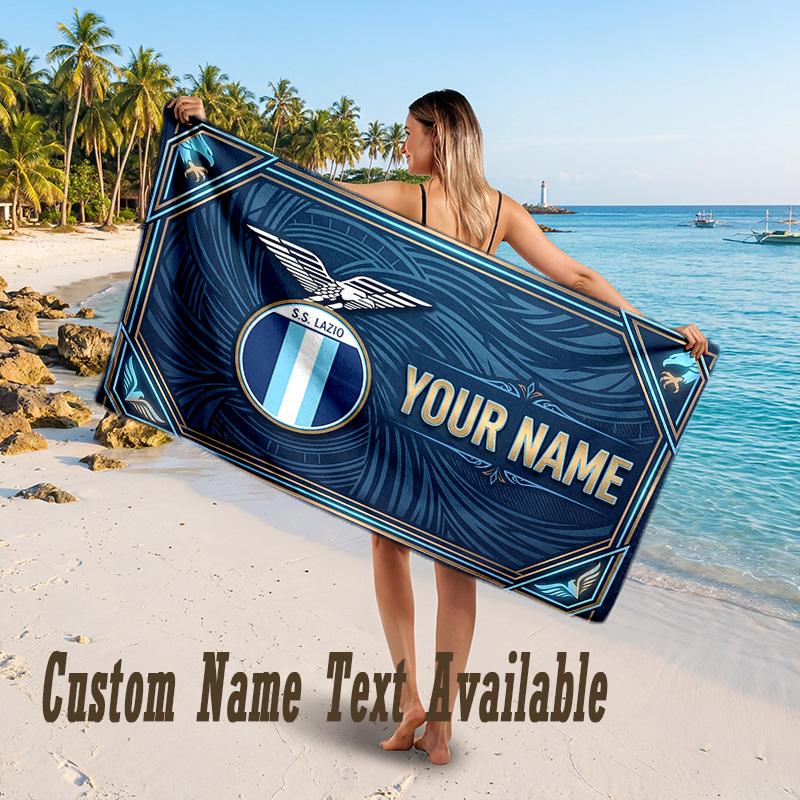Lazio FC Design Beach Towel Custom Text Large Towel for Beach Vacation