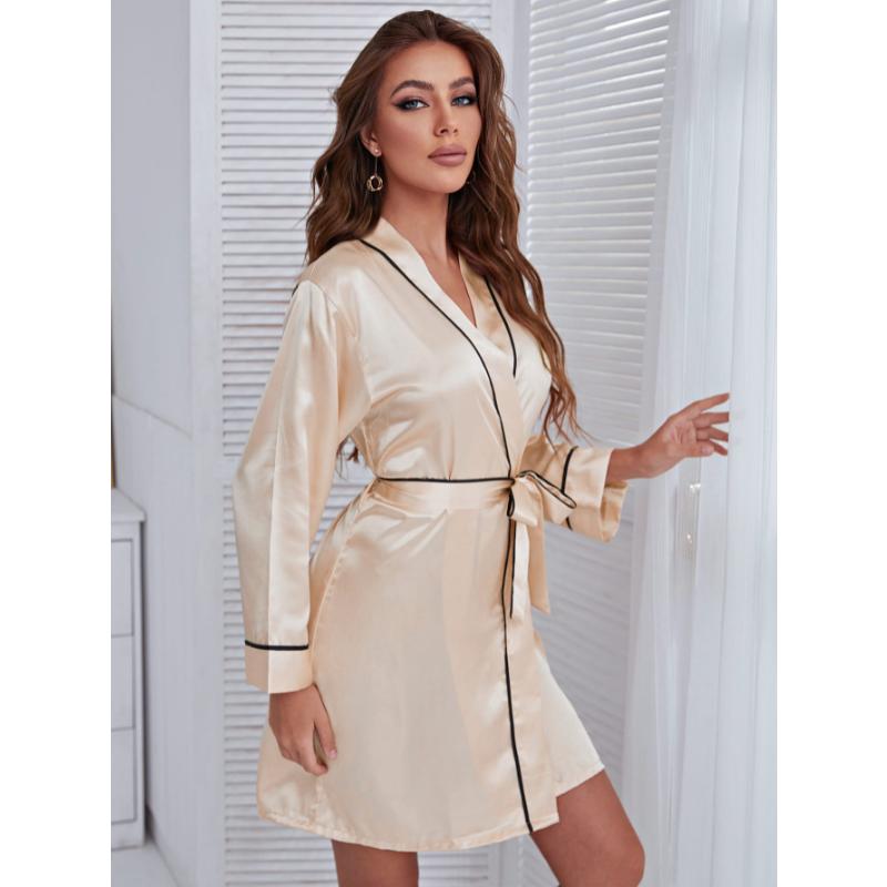 Пижамы женские летние сексуальные шелковые халаты пижамы с длинными рукавами на шнуровке короткая домашняя одежда весенне-осеннее утреннее платье невесты