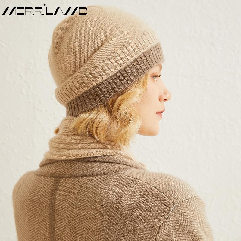 Шапка из 100% кашемира, мягкая шапка MERRILAMB, женская зимняя утолщенная теплая шапка с капюшоном, шапка с ворсом, женские вязаные шапки