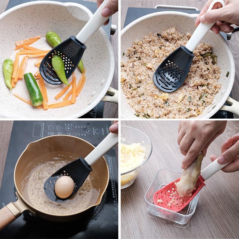 Новая горячая многофункциональная кухонная ложка для приготовления пищи, термостойкое подвесное отверстие, инновационный пресс для картофеля и чеснока, дуршлаг, посуда, инструмент