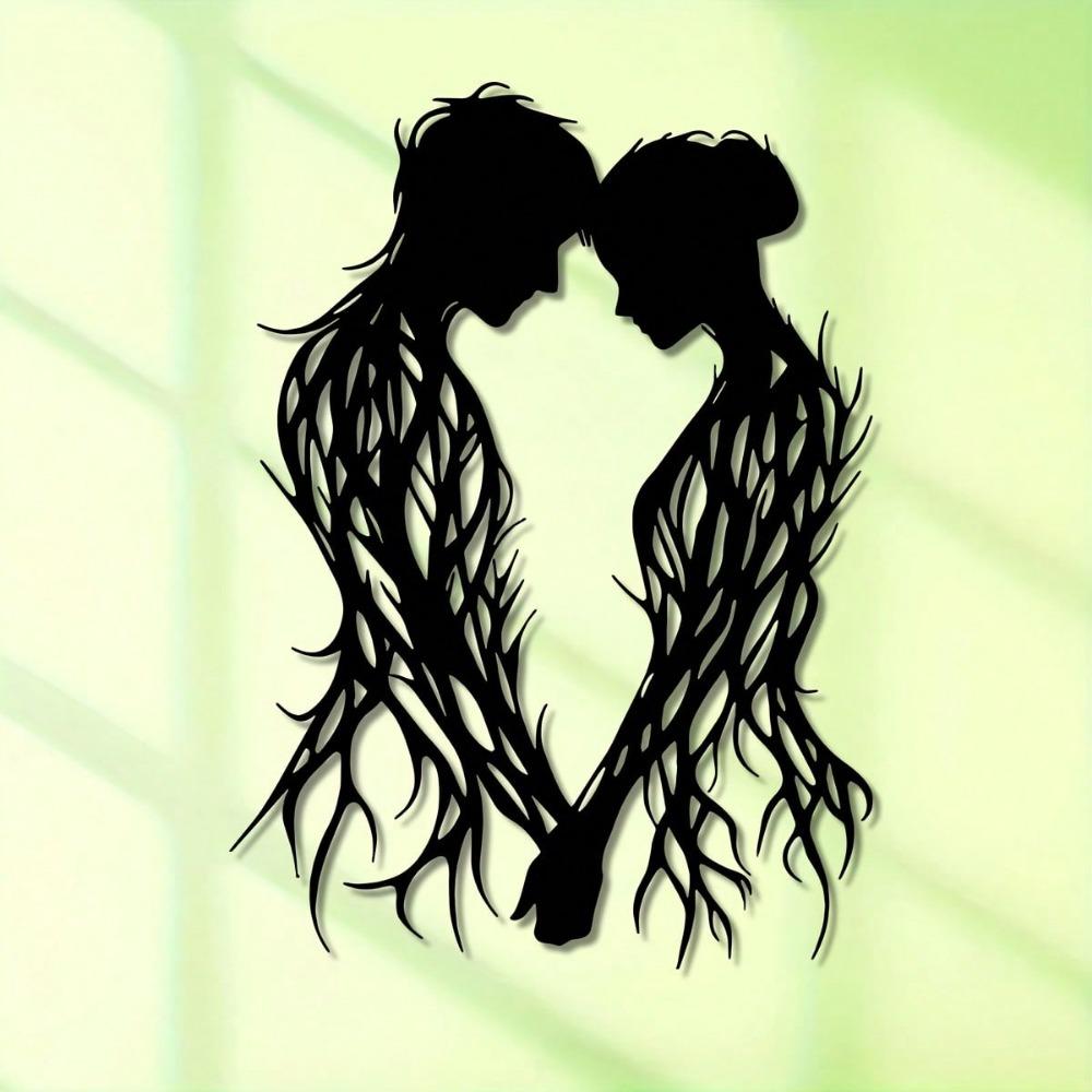 1pc Metal Wall Hanging for Lovers, Romantic Contour Design with Heart Shapes, Suitable for Home, Courtyard, Wedding, Mother's Day