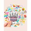 50 Pieces 4.8cm*5cm Cartoon Birthday Cake and Happy Birthday Candle Graffiti Stickers, Personalized Decoration, Suitable for Guitars, Notebooks
