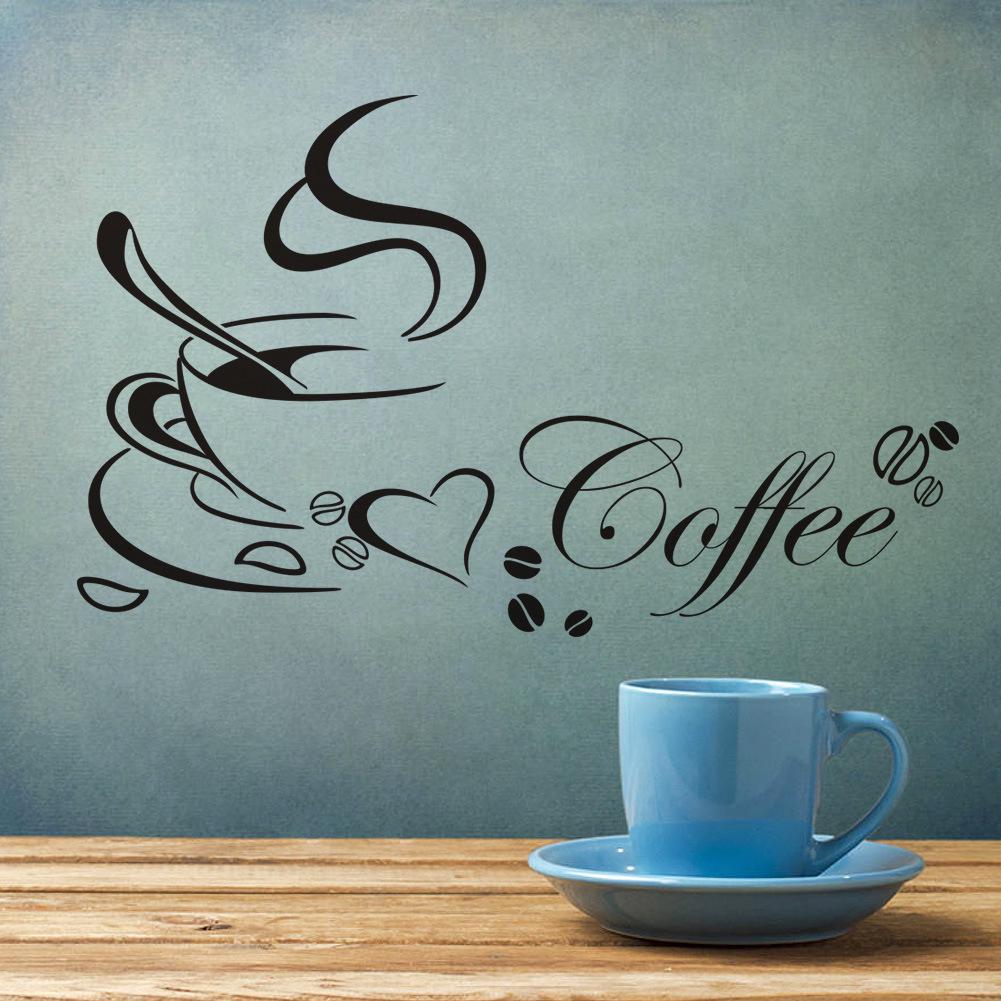 2Pcs Distinctive Coffee Cup Pattern Decorative Wall Sticker for Kitchen Living Room Decoration