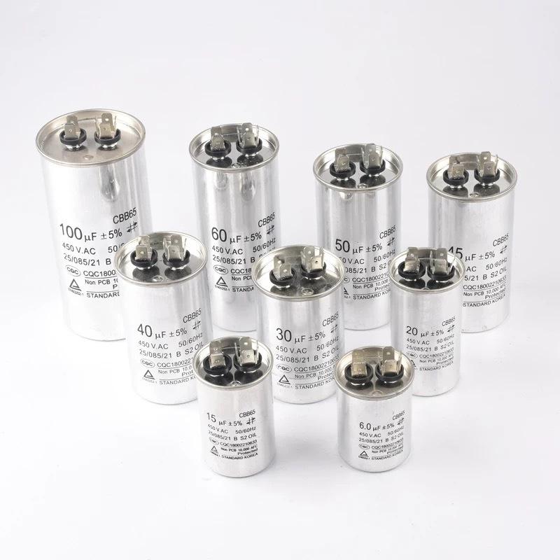 1PCS CBB65 Air Conditioner Compressor Starter Capacitor 450V 5/20/25/30/35/40/45/50/60/70UF
