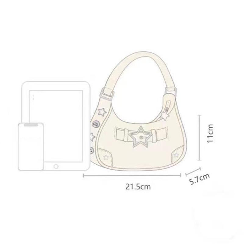 Vintage Casual Cute White Star Shoulder Underarm Tote Bag Ladies Sling Bags Leather Zip Purses Handbags For Women