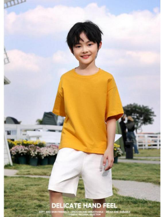 In Stock: 200G Pure Cotton Children's Short Sleeve Round Neck T-shirt - Customizable Class or Parent-Child Uniform