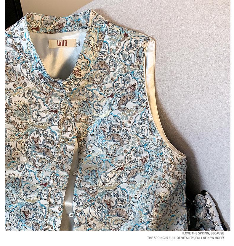 Элегантный жаккардовый жилет в китайском стиле - Новый женский безрукавный костюм Тан на весну/осень