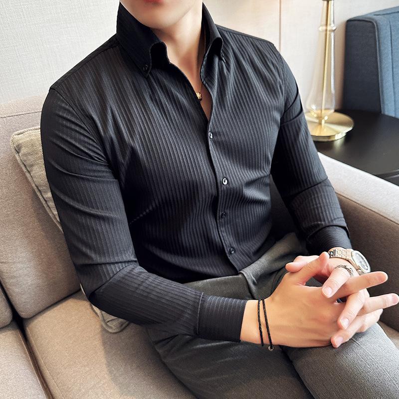 British Style Striped Shirt for Men Long Sleeve Casual Business Dress Shirts Fashion Versatile Social Party Tuxedo Blouse