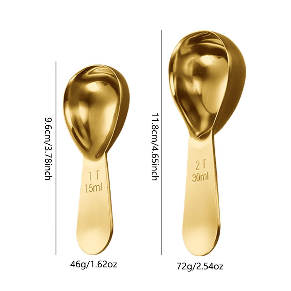 2Pcs Stainless Steel Coffee Bean Measuring Spoon Powder Scoop with Graduated Scale 30ml 15ml Baking Tools