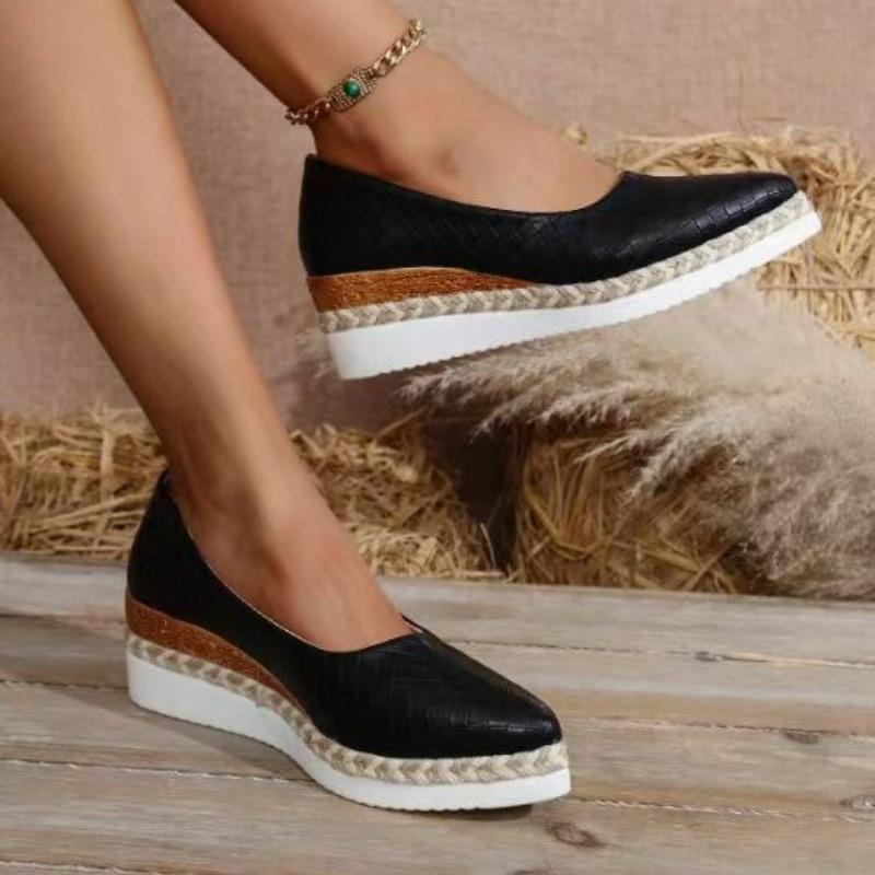Fashion Women Shoes Shallow Mouth Single Shoes Pointed Head Wedge Platform Shoes for Women Loafers Leather Casual Footwear Zapatos Mujer