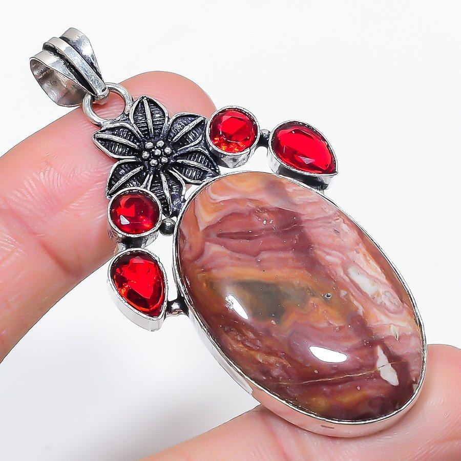 Natural Dolomite, Garnet Gemstone 925 Sterling Silver Jewelry Pendant 2.56" G8b91