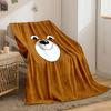 A smiling cartoon bear face on a brown background. for all seasons blanket lunch break throw gift