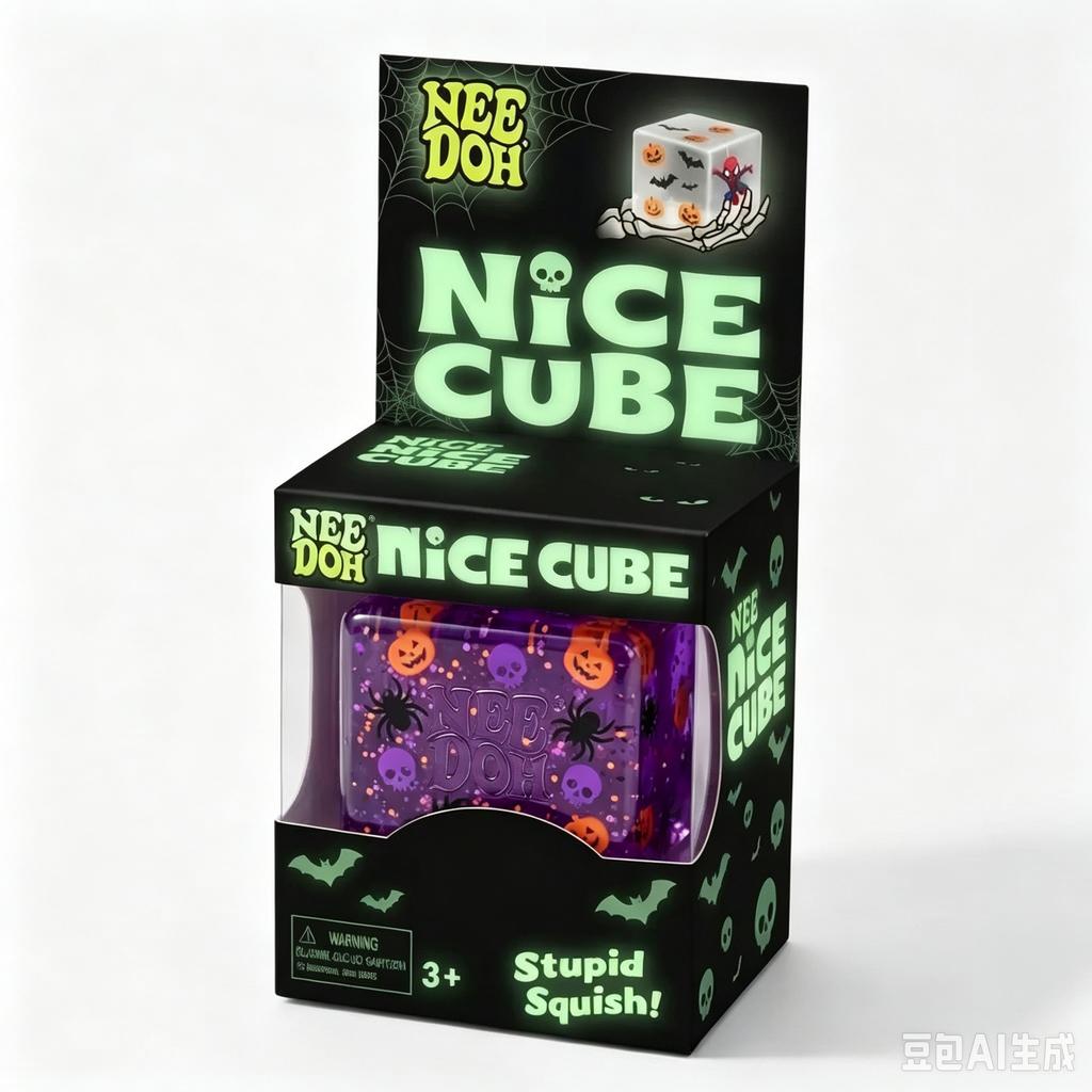 NeeDoh Nice Cube Holiday Edition Squishy Toy, Christmas & Halloween Sensory Fidget Toy, Super Solid Squish Anti-Anxiety Party Favors for Kids