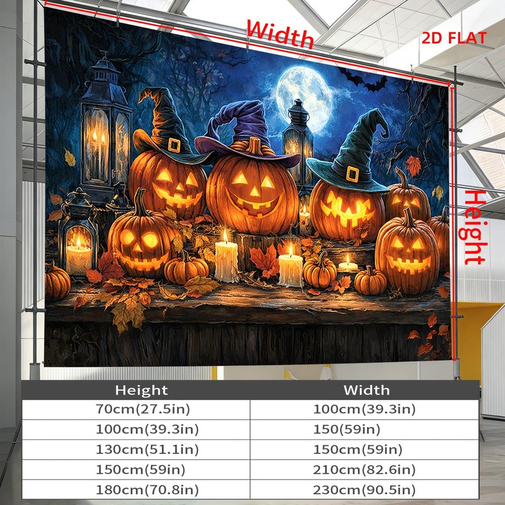 2D Flat - 2D Flat - Halloween Pattern Tapestry Display Pumpkin Candles Witch For Decor Living Room Office Party Decor Wall