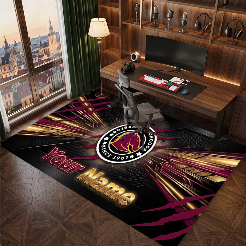 Brisbane Broncos Personalized Crystal Velvet Carpet, Customized Name Text Soft Anti‑Slip Rug for Living Room Bedroom
