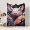 1pc Pig Floral Print Blanket Lightweight Flannel Blanket Throw Blanket For Sofa, Bed, Travel, Camping, Livingroom, Office, Couch, Chair, And Bed yy251