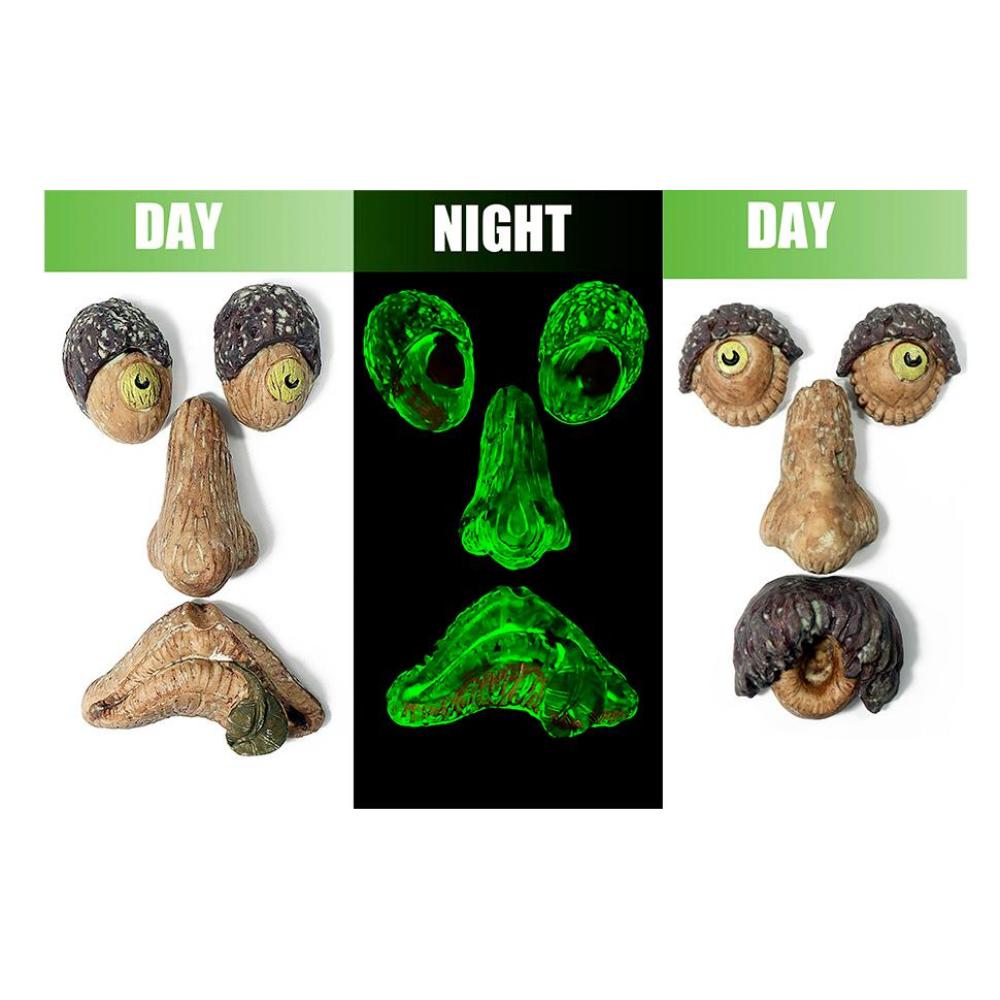 Декор в виде лица дерева на открытом воздухе, садовые статуи в виде лица дерева светятся в темноте для декора садового двора